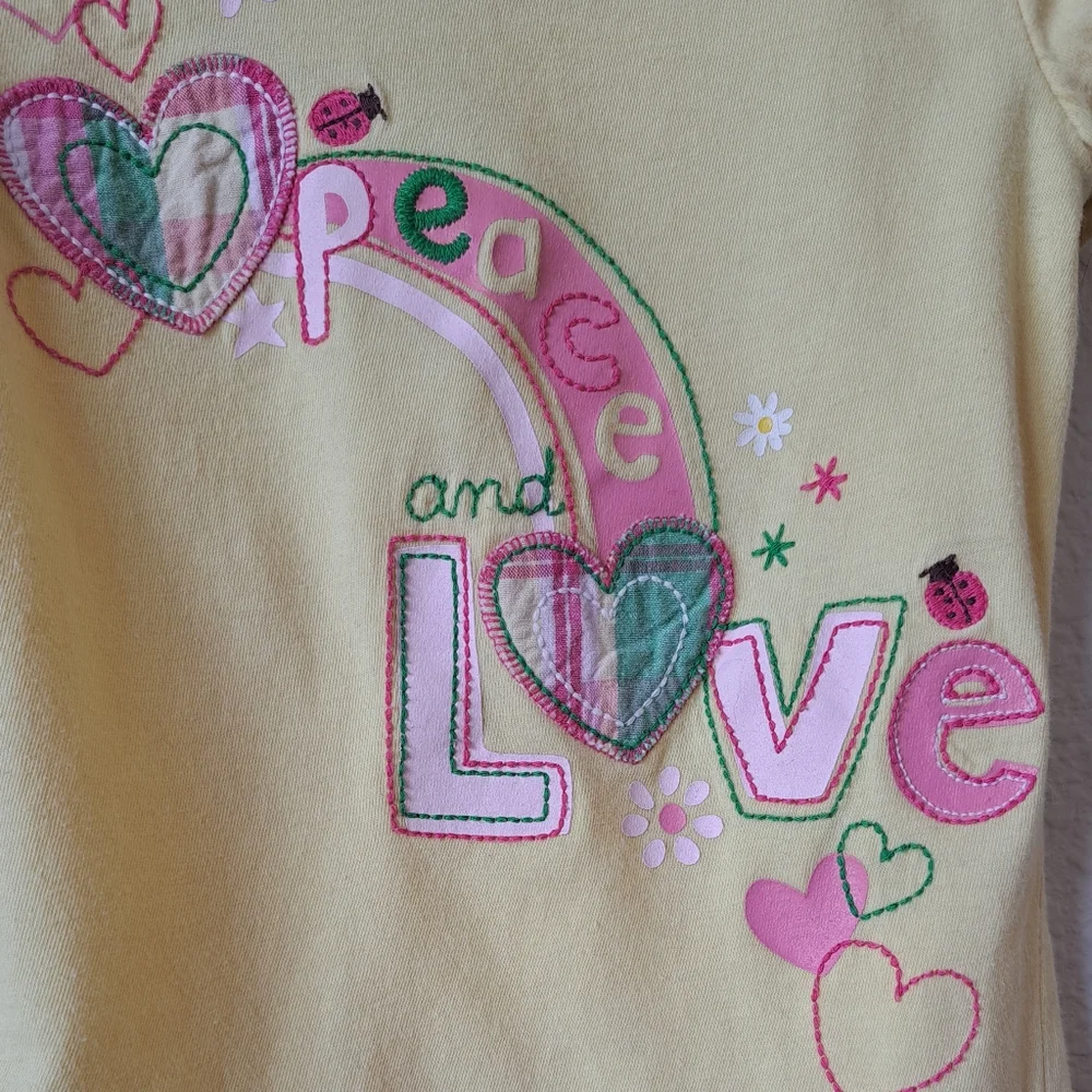 Oshkosh B'gosh Girls Yellow Embroidered Peace and Love Tee Size 5